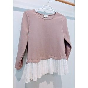 SIONI Pullover Smocked Bodice White Pleats Blush Pink Size S